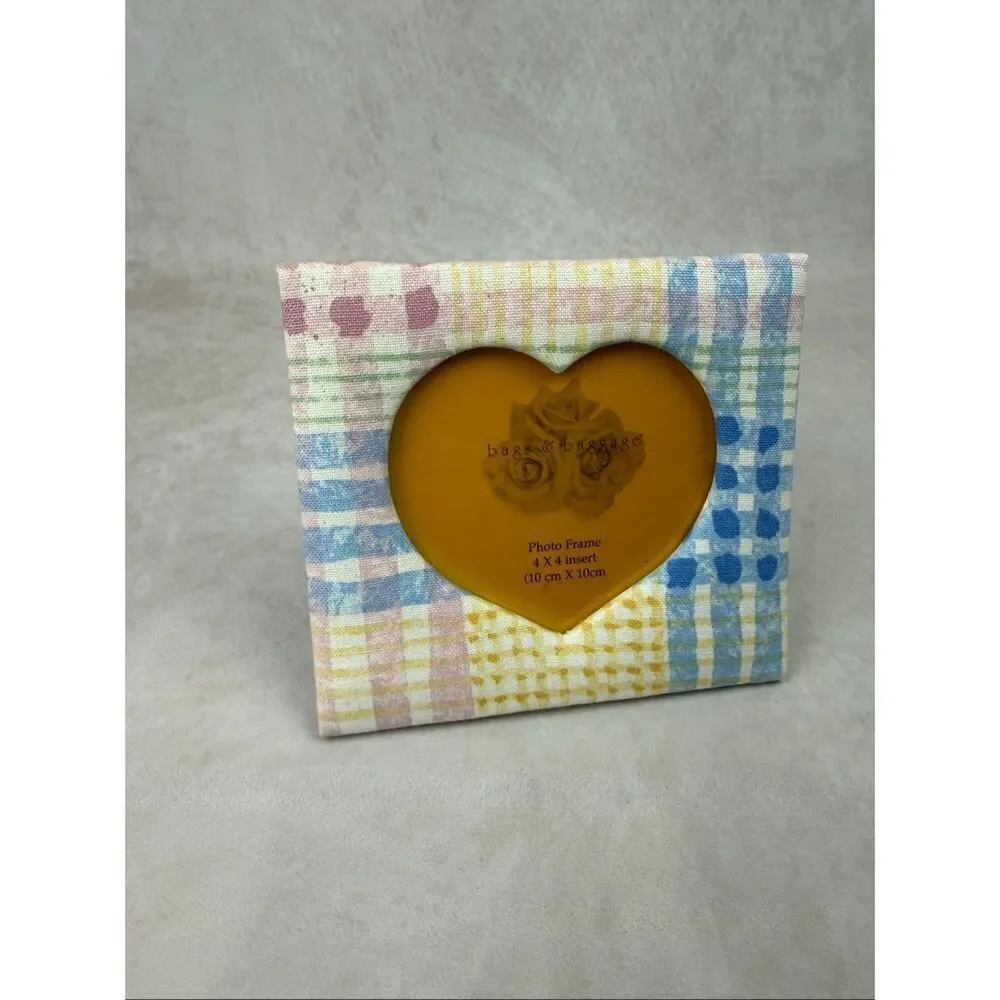 Vintage Heart Picture Frame Plaid Fabric Cottagecore 4x4 Shabby Chic
